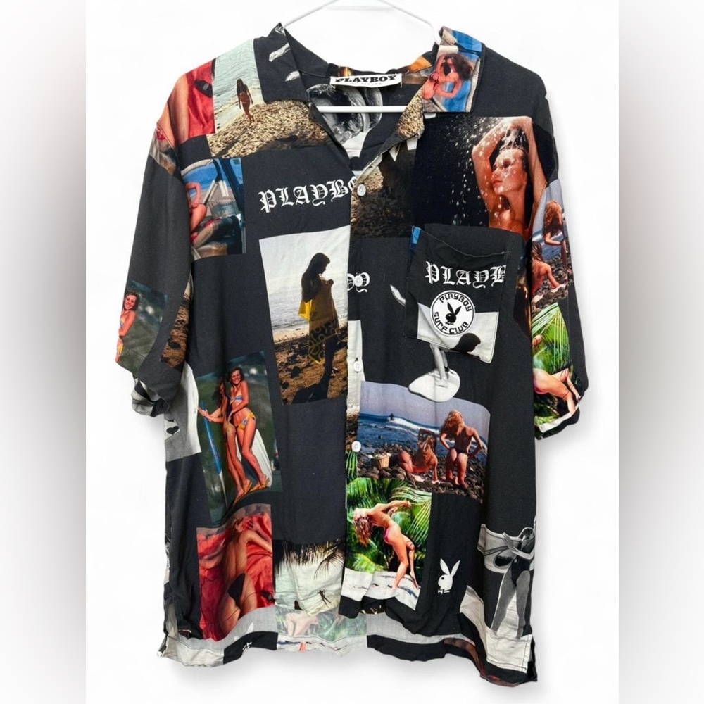 Men's Playboy Pacsun Button‎ Up Shirt Playboy Surf Club Photos Size Medium Rayon